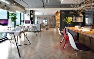 Modern and luxury office interior, large working space. 3D Rendering. - commercial painting